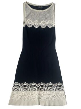 Luisa Spagnoli Black and Cream Crochet-Trim Sleeveless Dress